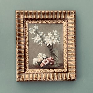 ROSE AND LILLIES , Oil Painting Style, Fine Print, On Canvas, Gold Wood Frame, Framed Antique Style, Wall Deco, Stylish, Beautiful, Gift