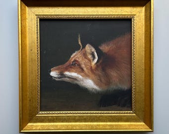 GOLD WOOD FRAME- Fox,  Oil on Canvas, Fine Print, Antique Style, Vintage Wall Decor