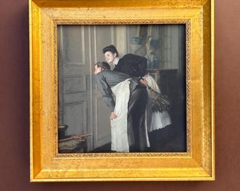 GOLD WOOD FRAME- Madame is Receiving , Oil on Canvas, Fine Print, Antique Style, Vintage Wall Decor