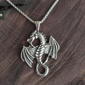 Mens dragon necklace / Steel Necklace / dragon necklace / dragon pendant / viking necklace / mythical necklace / dragon for gift necklace
