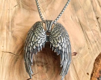 Angel wings necklace, all stainless steel, angel wing necklace, angel wings and cross necklace, fairy wings,angel wing pendant,angel pendant