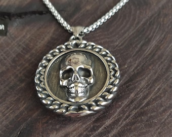 Herenschedelketting / Doodshoofdketting / Memento Mori-sieraden / Memento Mori-hanger / Punkketting / Skeletketting / ijzeren schedelhanger