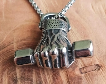 Gym necklace / Weightlifting necklace / Bodybuilder Necklace / men's jewelry / Dumbbell necklace / Fitness jewelry / Gift for man / Athlete