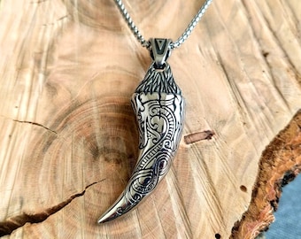 スパルタン レオニダス 最大の狼の牙ネックレス ペンダント (長さ 2