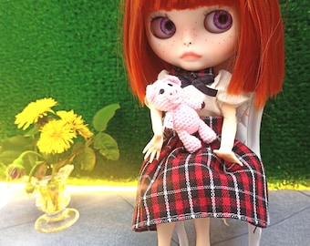 Custom Blythe Doll / Doll OOAK - Blythe redhead / Doll in dress / Art Doll with HANDMADE ELEMENTS / Customized blythe / Doll with red hair