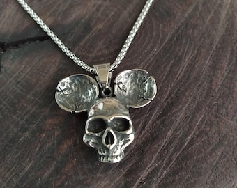 Mickey skull necklace / Steel Necklace / Mouse necklace / Mickey mouse necklace / mickey mouse head / Mickey charm / Mickey Pendant Jewelry
