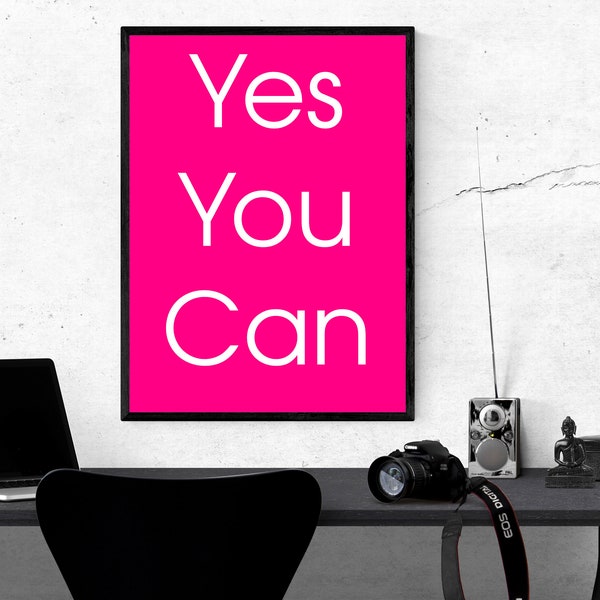 Poster yes you can,For motivation,text art,pink poster for motivation,Home decoration,interesting idea for home decor