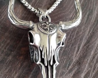 Collana Uomo Boho Con Ciondolo Testa Di Toro: Lega E Corda Di Canapa, Stile Western Vintage, Unisex, Regolabile