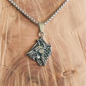 Witcher necklace with wolf / Talisman wolf necklace /steel / wolf lover gift / animal wolf / Wolf / wolf charm necklace / Mens wolf necklace