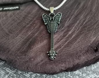 Rock guitar necklace / guitar necklace / punk necklace / music necklace / rocker necklace / instrument necklace / guitar lover / iron guitar