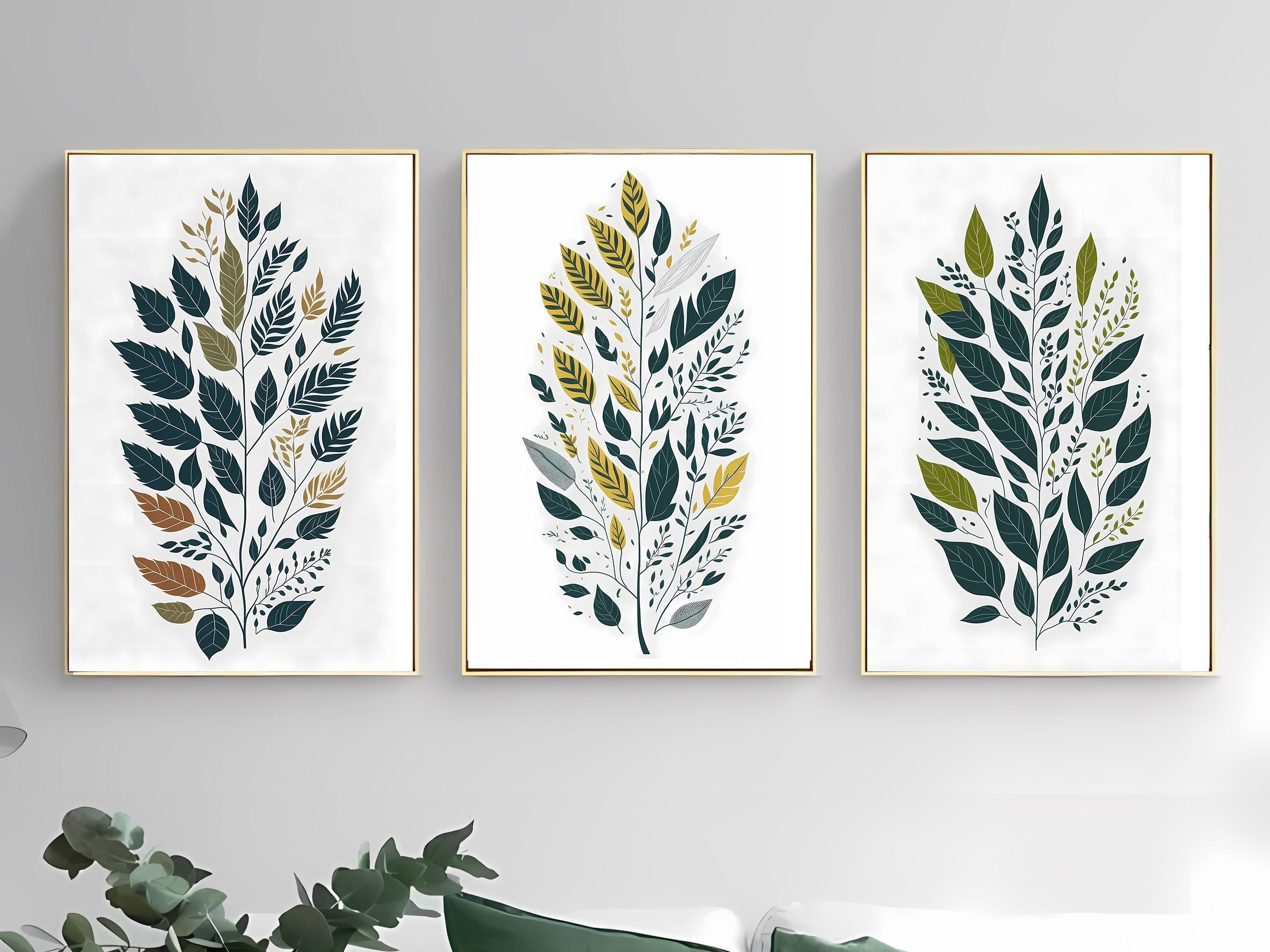 Set of 3 Scandinavian Art Style Leaf Tropical Leaf Print Nature ...