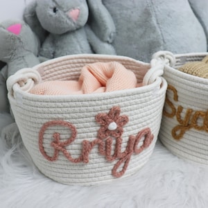 Personalisierter Babyparty-Geschenkkorb, personalisierter Baby-Jungen-Baumwollseil-benutzerdefinierter Name-Organisator, Spielzeugkorb, Kinderzimmerdekor, Neugeborenengeschenk