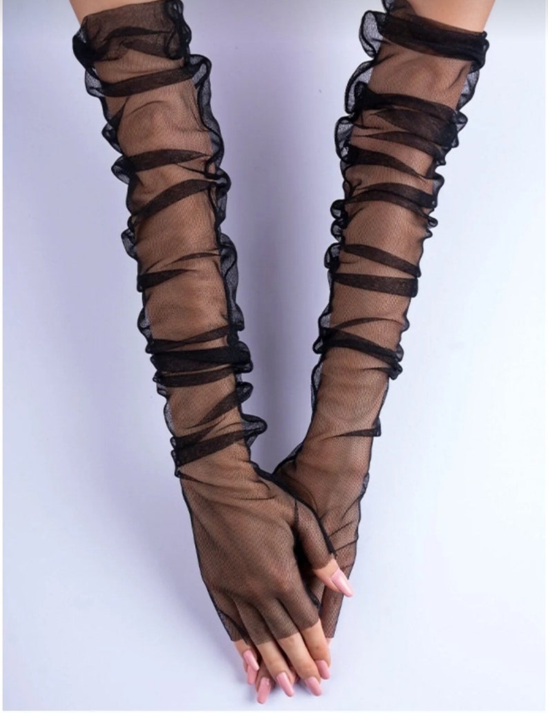 Women's Long Tulle Gloves - Semi-Sheer Bridal Gloves, Evening Party Opera Photography Mittens