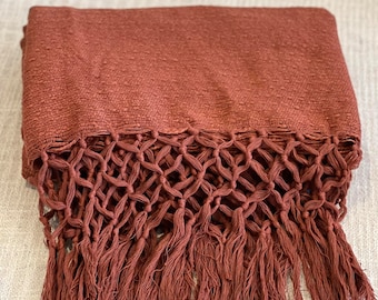 vintage handwoven throw blanket crafted from LIama wool in Terracotta color, sofa throw for Livingroom, lightweight bed cover,sofa Blanket.