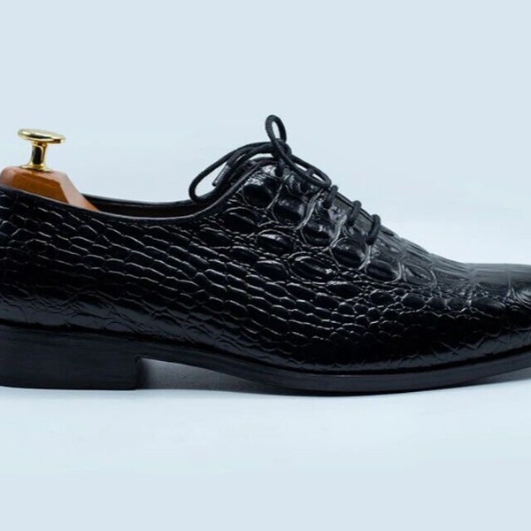 Men Formal Shoes - Black - Laced Ups - Crocodile Style