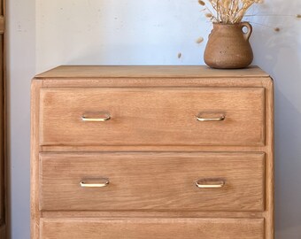 Commode vintage ancienne en bois brut pieds compas