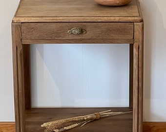 Old art deco console in raw solid oak 1 drawer