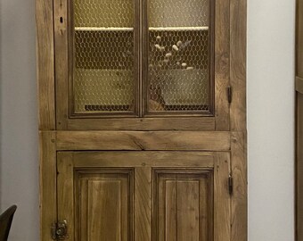 Bonnetière old dresser bookcase in raw solid wood