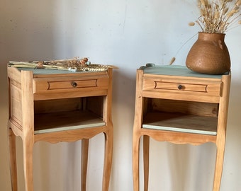 Pair of 2 bedside tables in raw wood