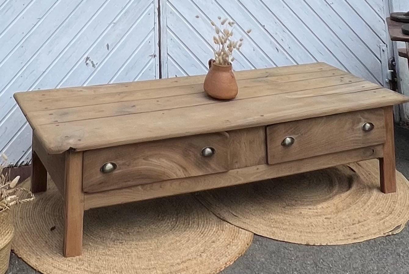 Sold - Large antique farmhouse coffee table in raw solid wood
