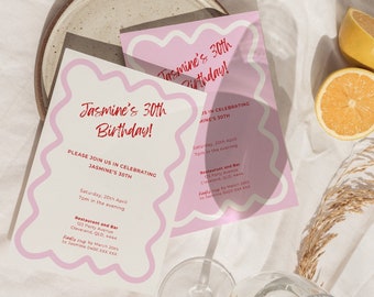Rosa Geburtstagseinladung Vorlage: Minimalistisches Design (Digitaler Download)