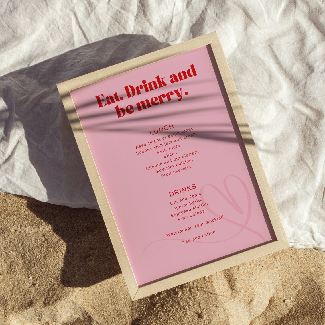 Pink & Red Bridal Shower Menu Template Modern Printable (digital