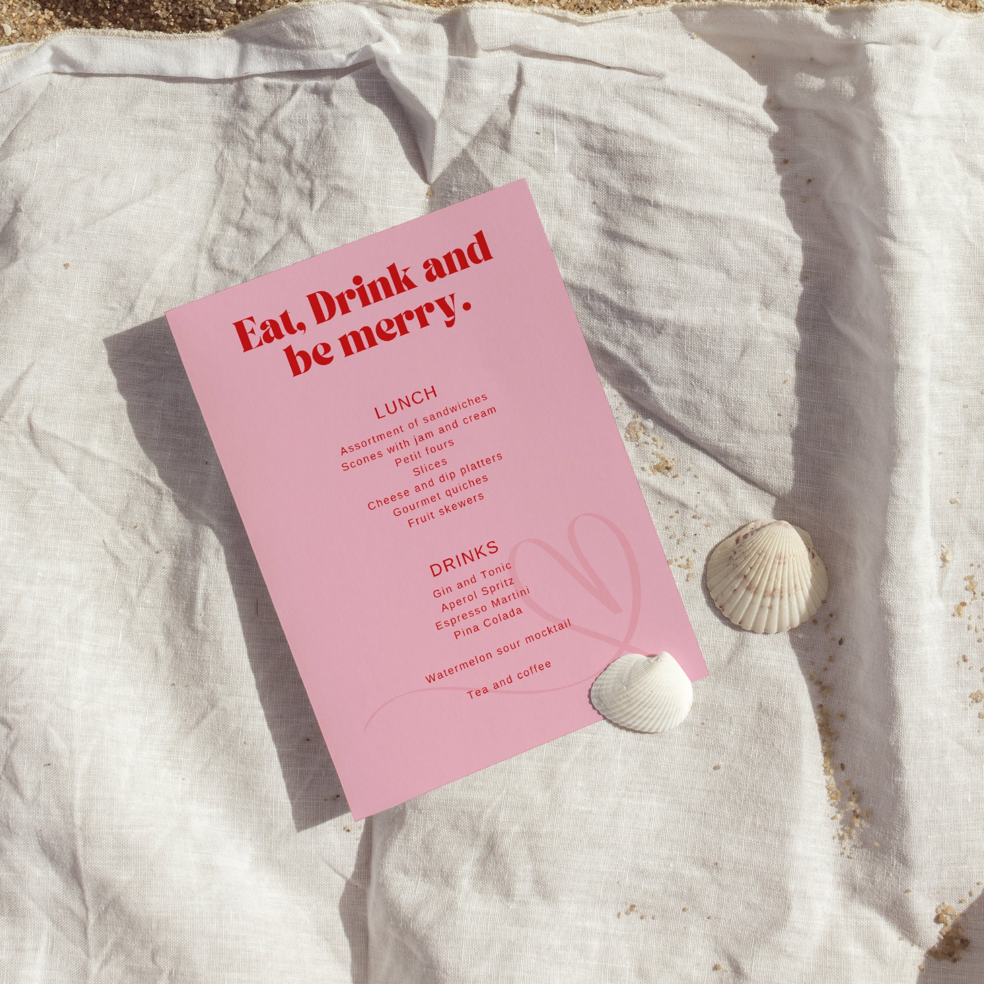 Pink & Red Bridal Shower Menu Template Modern Printable (digital