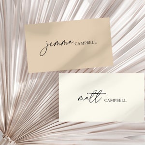 Cartão de casamento bege, cartão de lugar creme minimalista, papelaria de casamento, cartão de nome de evento, download digital, modelo editável