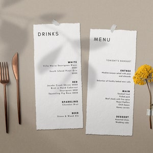 Minimalist Wedding Menu Template, Printable Modern Dinner and Drinks Menu, Black and White Wedding Menu, Digital Download, Editable Template