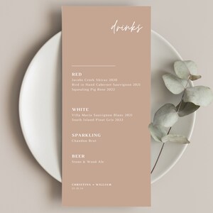 Earthy Beige Wedding Menu Template, Minimalist Dinner and Drinks Menu, Digital Download, Editable Template, Modern Printable Menu