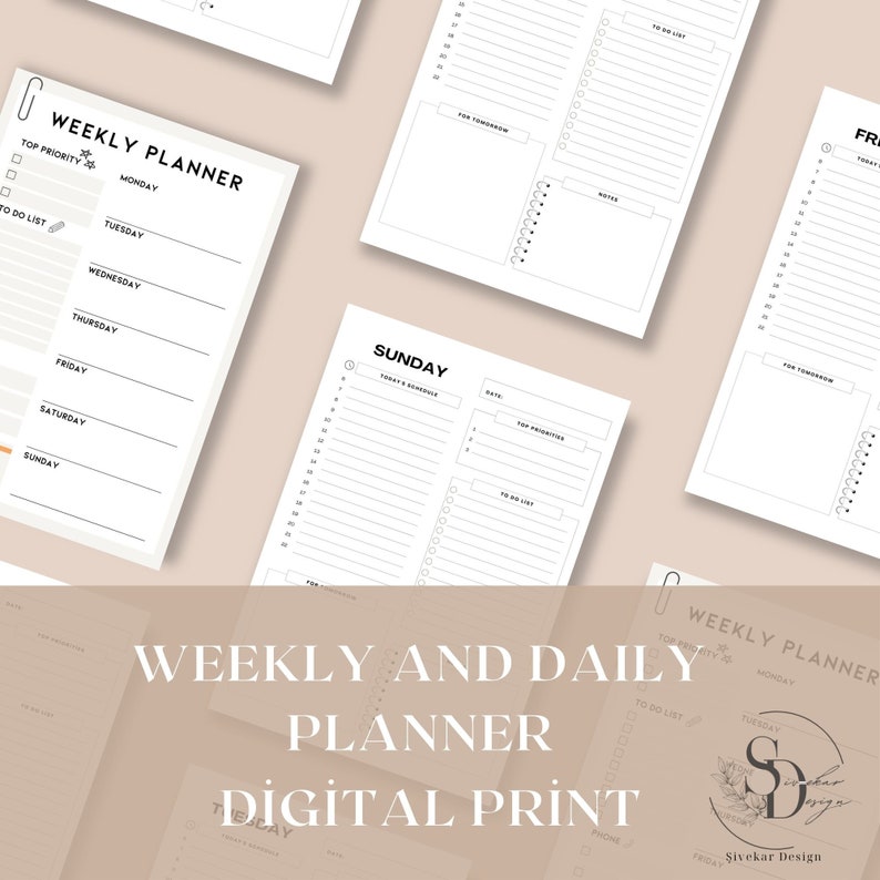 Weekly Planner Template Printable Minimalist Digital Planner - Etsy