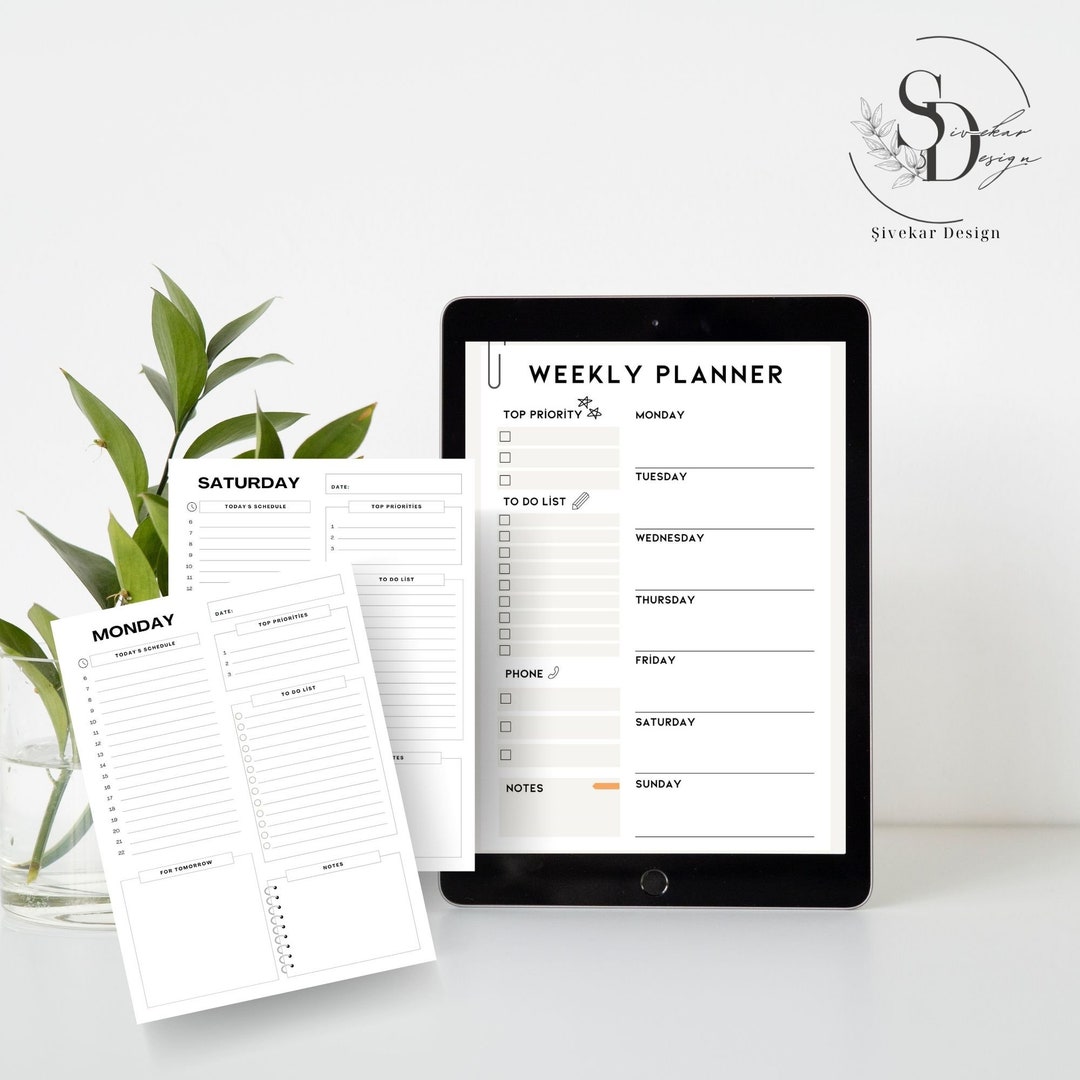Weekly Planner Template Printable Minimalist, Digital Planner Weekly ...