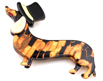 Dachshund Dog in a Hat Acrylic Pin Brooch