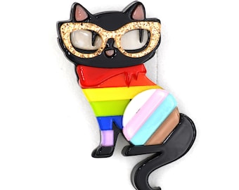 Colourful Rainbow Cat Acrylic Pin Brooch