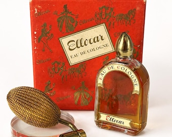 Zestaw z atomizerem do wody kolońskiej Vintage Ellocar Düsseldorf, butelka w niemieckim opakowaniu