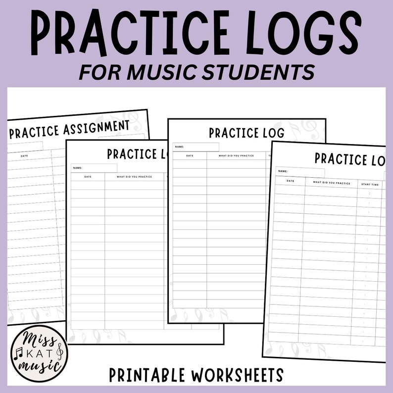 Music Practice Logs for Student, Classroom, Ensemble, Instrument, Voice ...