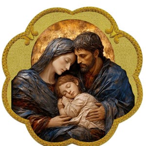 Holy Family Icon Virgin Mary, Saint Joseph Hand embroidered appliqué For vestments, altar hanging, Banners