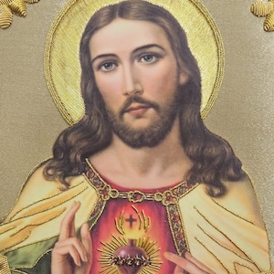 Sacred Heart Of Jesus Icon Hand Embroidered Appliqué For vestment , church goods, Religious, Handmade.