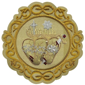 Jesus sacred heart and Mary immaculate heart hand embroidered for vestments, Religious, Catholic, church goods, liturgical.