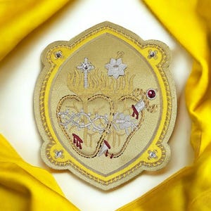 Jesus sacred heart and Mary immaculate heart hand embroidered for vestments, Religious, Catholic, church goods, liturgical.