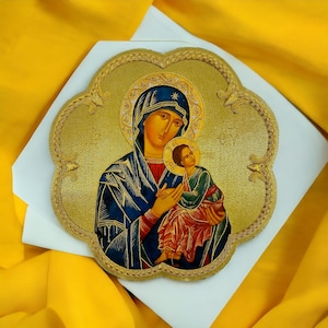 Monastery Icons Our Lady of Perpetual Help Mounted Hand Embroidered Appliqué For Catholic Vestments, Church goods, vestment applique
