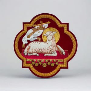 Hand Embroidered Agnus Dei Catholic Appliqué | Lamb of God Liturgical Embroidery for Vestments, Church Decor, or Religious Art