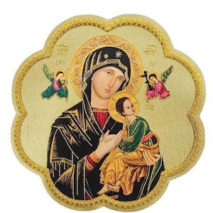 Monastery Icons Our Lady of Perpetual Help Mounted Hand Embroidered Appliqué For Catholic Vestments, Church goods, vestment applique