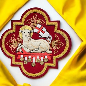 Holy Lamb appliqué for catholic vestment hand embroidered, Catholic items, Church Goods, Liturgical