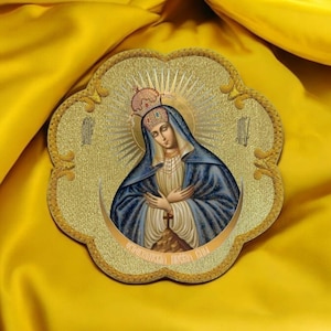 Handmade Virgin Mary Appliqué for Catholic Vestments – Embroidered Gold Design Catholic items, Church goods, religious