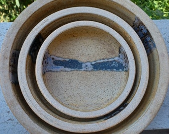 Vintage Handmade Stoneware signed nesting bowls