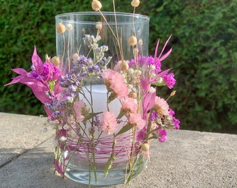 Windlicht Trockenblumen Kerze Deko Glas Wohndekoration Geschenkidee Tischdeko Sommer Gartendekoration Hochzeitsgeschenk Kerzenleuchter