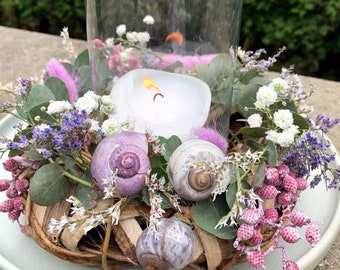 Couronne d’été décoration d’été décoration de table idée cadeau couronne de fleurs sèches coquillages violet décoration de jardin couronne de table