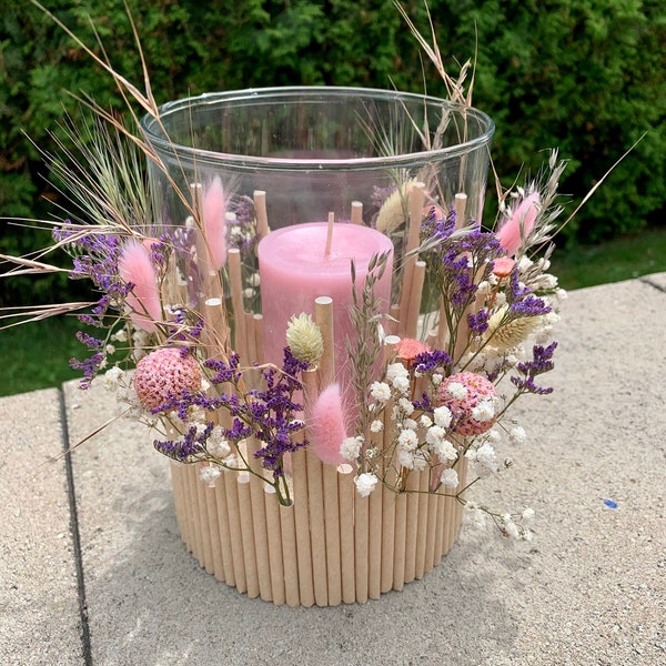 Windlicht Trockenblumen Kerze Deko Glas Wohndekoration  Geschenkidee Tischdeko Sommer Muttertagsgeschenk Gartendekoration Hochzeitsgeschenk