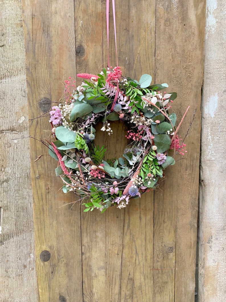 Couronne de printemps, couronne de fleurs séchées, couronne de porte, décoration murale, décoration de table, idée cadeau, décoration printanière, couronne de fleurs, couleurs fraîches image 3